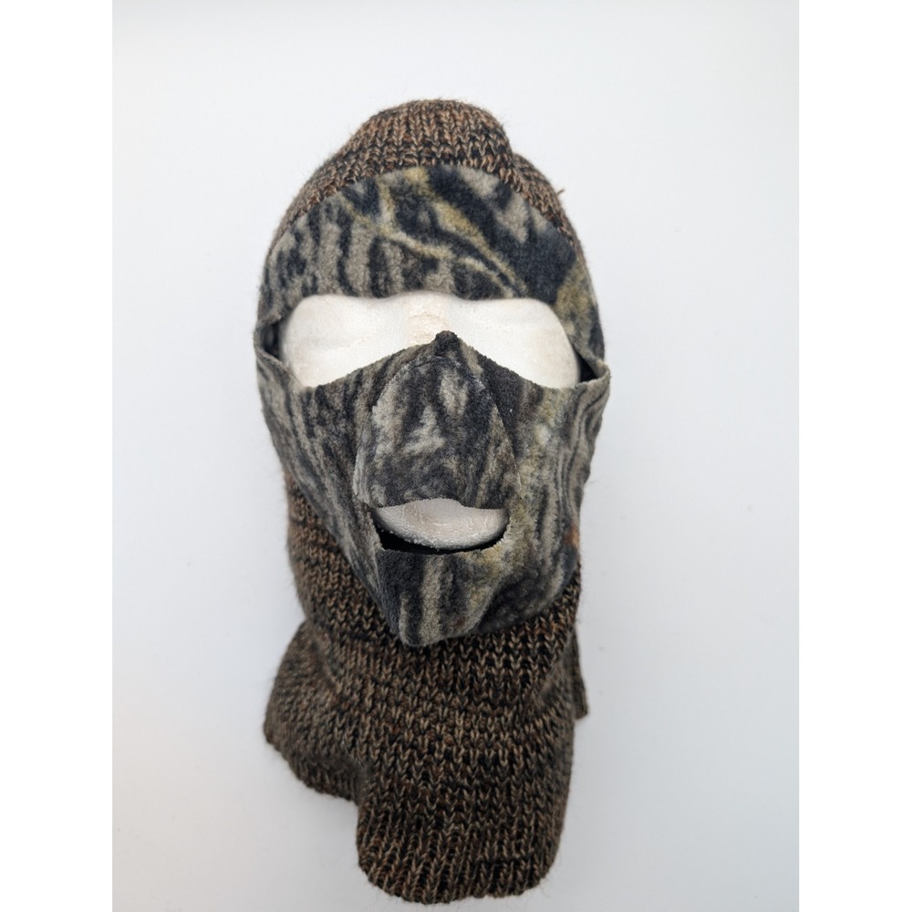 Mens Knit Balaclava Brown Marled Camo Fleece Face Mask Hunting Winter Hat